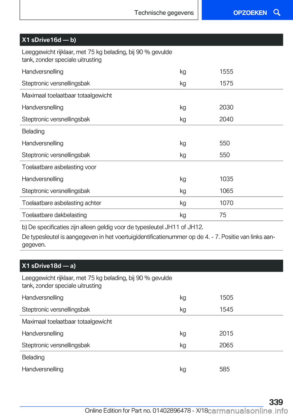 BMW X1 2019  Instructieboekjes (in Dutch) �X�1��s�D�r�i�v�e�1�6�d�n��b�
�L�e�e�g�g�e�w�i�c�h�t��r�i�j�k�l�a�a�r�,��m�e�t��7�5��k�g��b�e�l�a�d�i�n�g�,��b�i�j��9�0��%��g�e�v�u�l�d�e
�t�a�n�k�,��z�o�n�d�e�r��s�p�e�c�i�a�l�e��u�i�