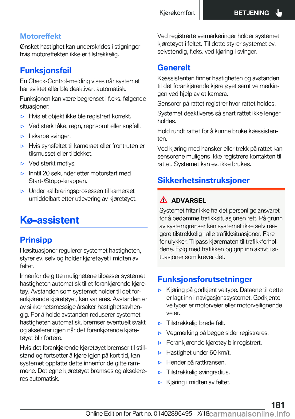 BMW X1 2019  InstruksjonsbØker (in Norwegian) �M�o�t�o�r�e�f�f�e�k�t
�