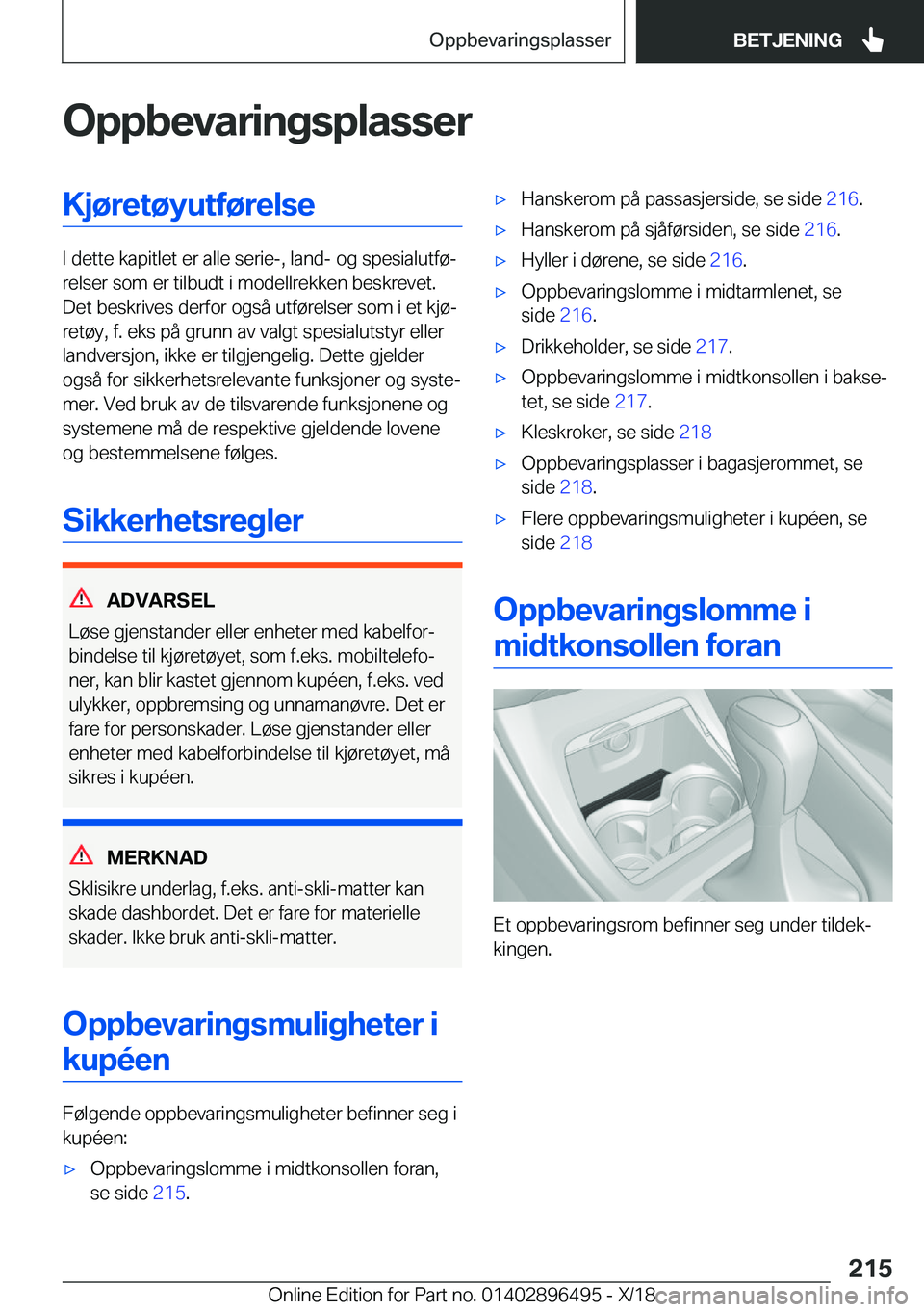 BMW X1 2019  InstruksjonsbØker (in Norwegian) �O�p�p�b�e�v�a�r�i�n�g�s�p�l�a�s�s�e�r�K�j�
