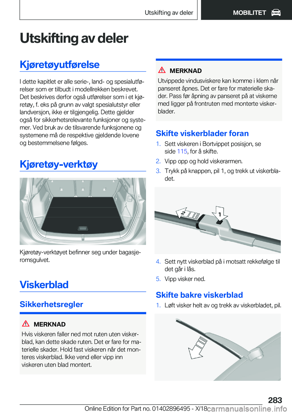BMW X1 2019  InstruksjonsbØker (in Norwegian) �U�t�s�k�i�f�t�i�n�g��a�v��d�e�l�e�r�K�j�