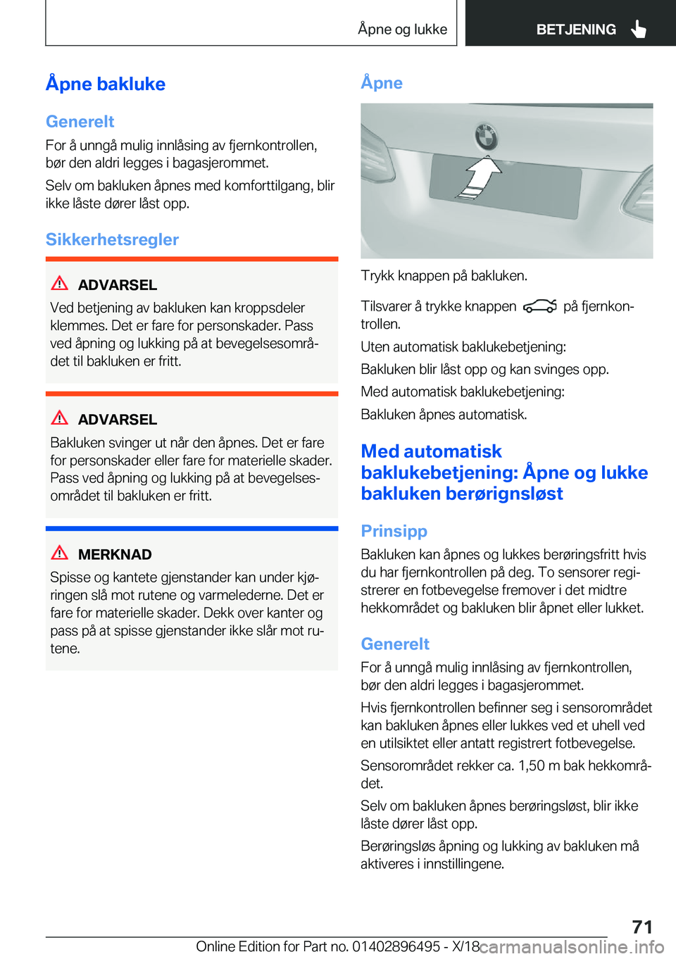BMW X1 2019  InstruksjonsbØker (in Norwegian) �
