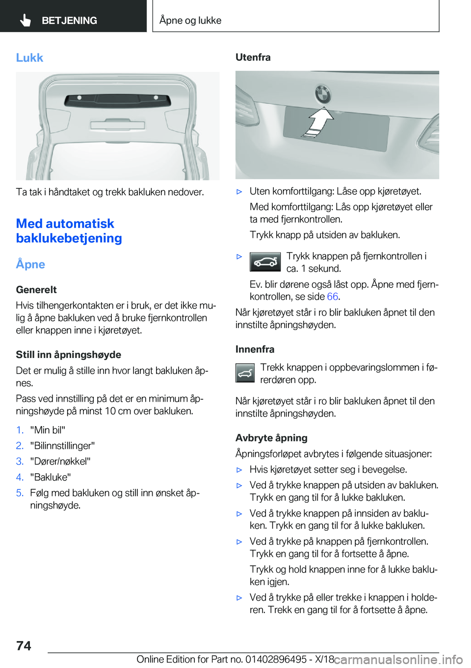 BMW X1 2019  InstruksjonsbØker (in Norwegian) �L�u�k�k
�T�a��t�a�k��i��h�å�n�d�t�a�k�e�t��o�g��t�r�e�k�k��b�a�k�l�u�k�e�n��n�e�d�o�v�e�r�.
�M�e�d��a�u�t�o�m�a�t�i�s�k
�b�a�k�l�u�k�e�b�e�t�j�e�n�i�n�g
�