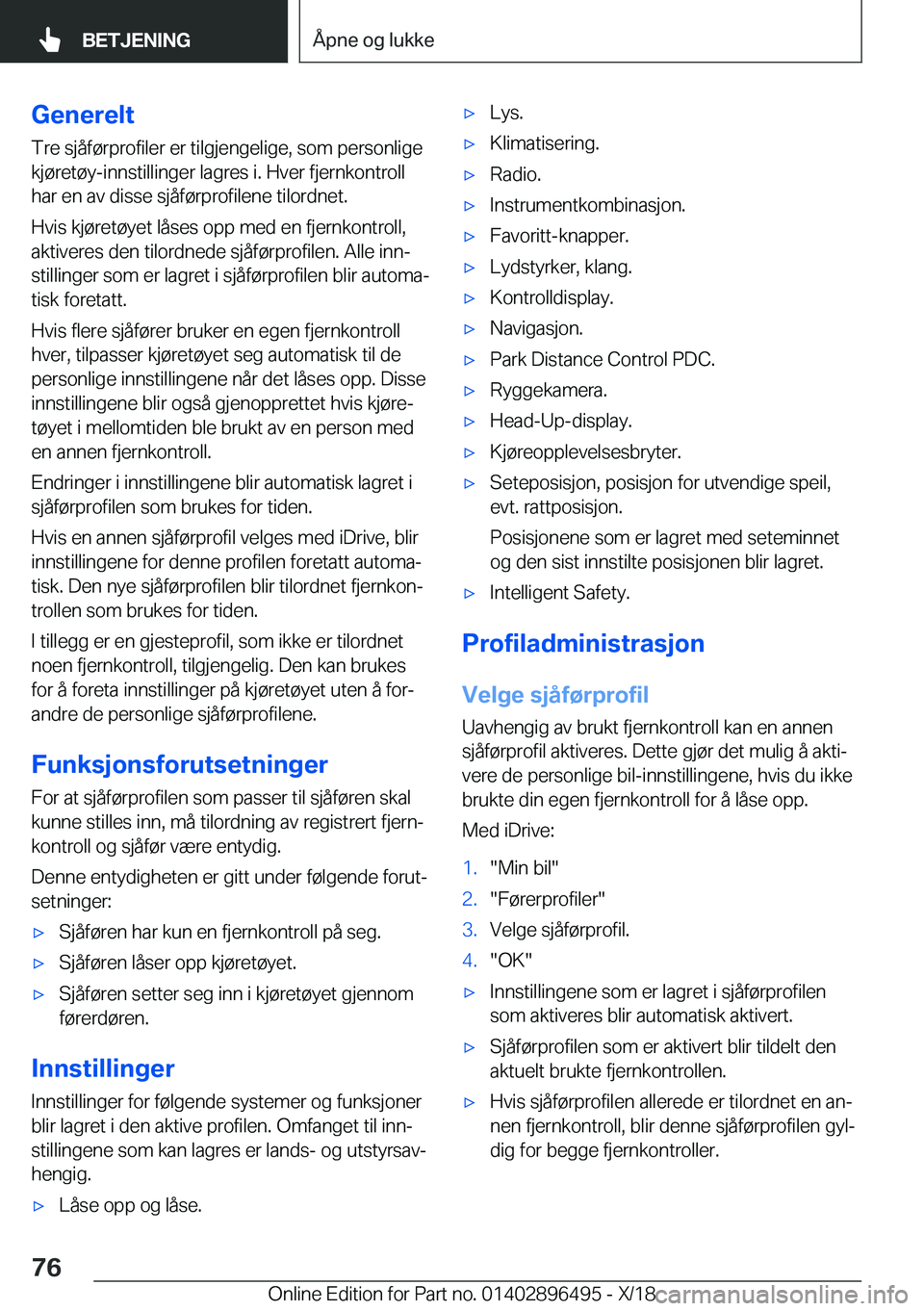 BMW X1 2019  InstruksjonsbØker (in Norwegian) �G�e�n�e�r�e�l�t�T�r�e��s�j�å�f�