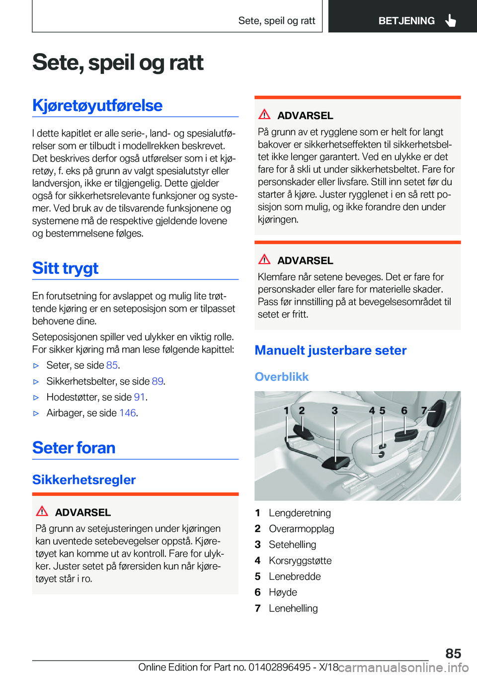 BMW X1 2019  InstruksjonsbØker (in Norwegian) �S�e�t�e�,��s�p�e�i�l��o�g��r�a�t�t�K�j�