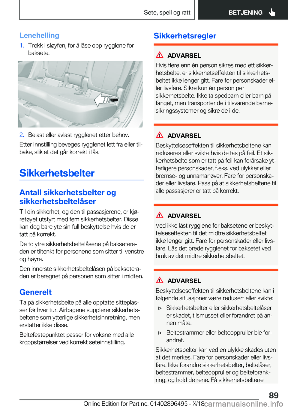 BMW X1 2019  InstruksjonsbØker (in Norwegian) �L�e�n�e�h�e�l�l�i�n�g�1�.�T�r�e�k�k��i��s�l�