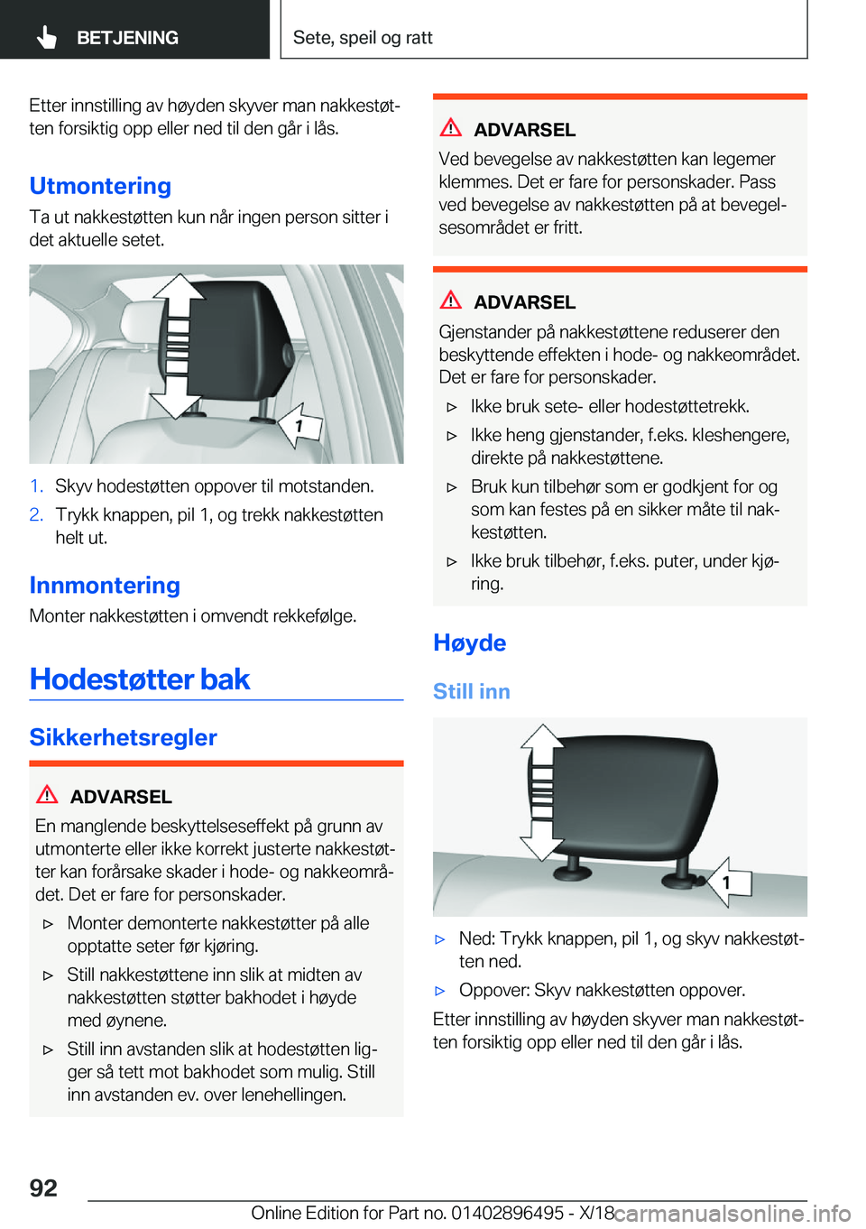 BMW X1 2019  InstruksjonsbØker (in Norwegian) �E�t�t�e�r��i�n�n�s�t�i�l�l�i�n�g��a�v��h�