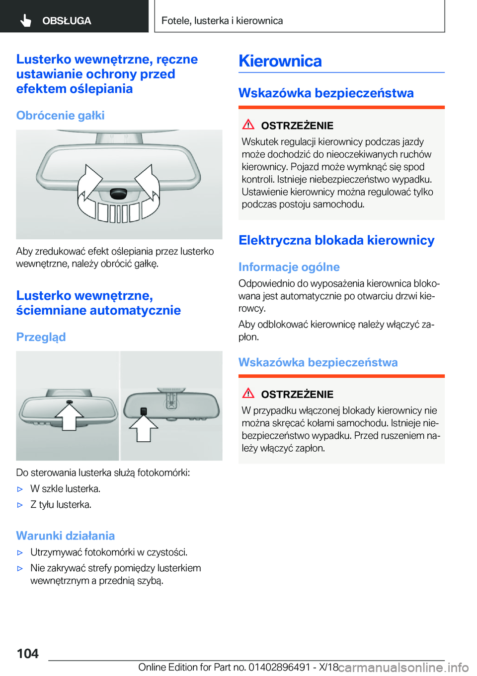 BMW X1 2019  Instrukcja obsługi (in Polish) �L�u�s�t�e�r�k�o��w�e�w�n�