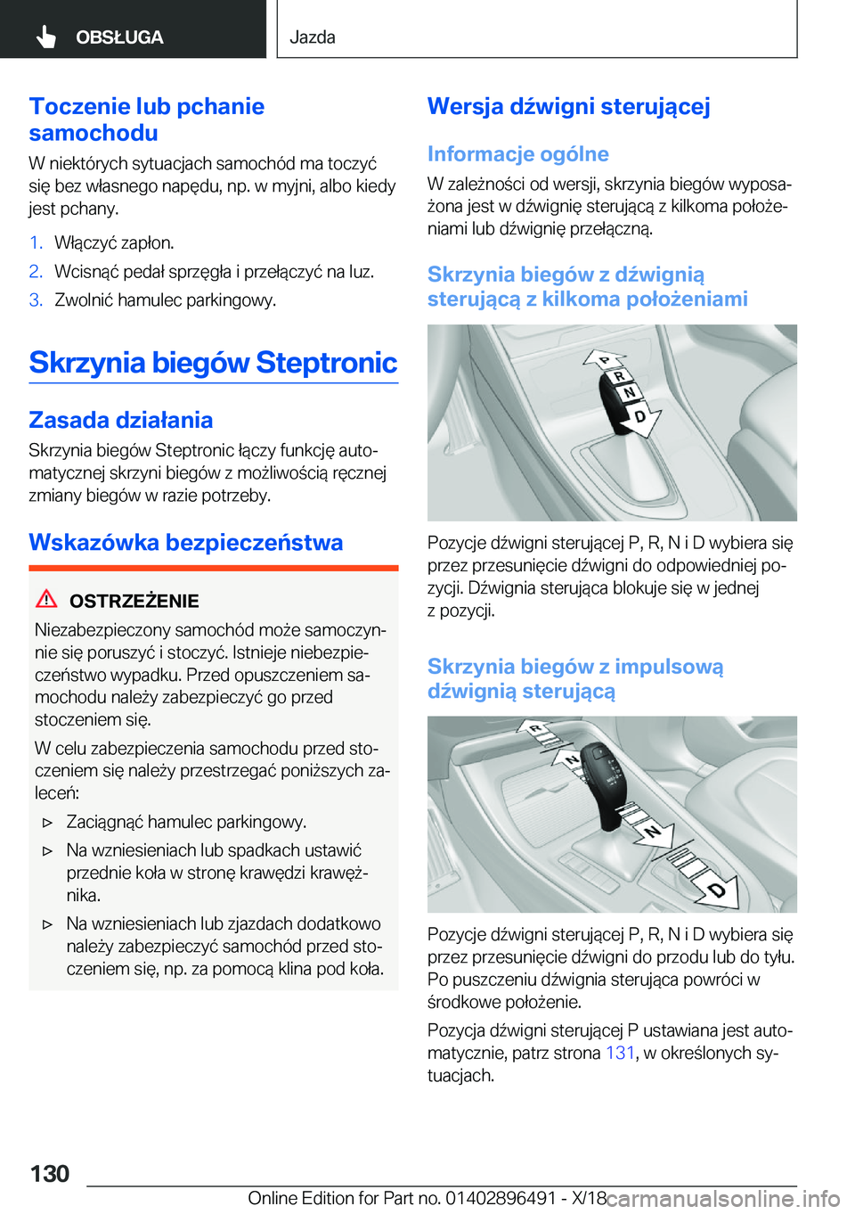 BMW X1 2019  Instrukcja obsługi (in Polish) �T�o�c�z�e�n�i�e��l�u�b��p�c�h�a�n�i�e
�s�a�m�o�c�h�o�d�u
�W��n�i�e�k�t�