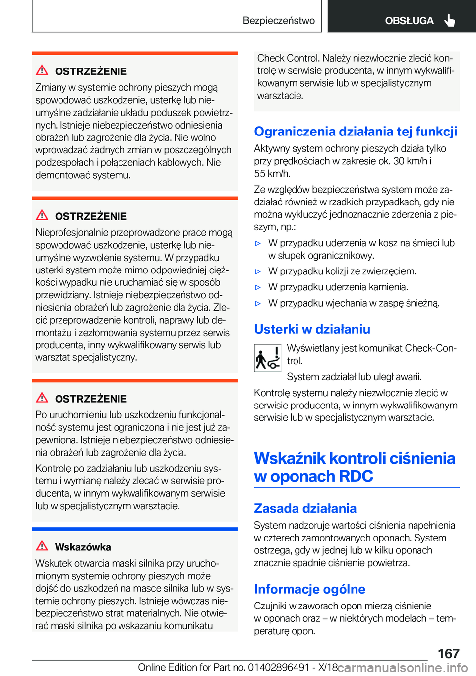 BMW X1 2019  Instrukcja obsługi (in Polish) �O�S�T�R�Z�E8�E�N�I�E
�Z�m�i�a�n�y��w��s�y�s�t�e�m�i�e��o�c�h�r�o�n�y��p�i�e�s�z�y�c�h��m�o�g�