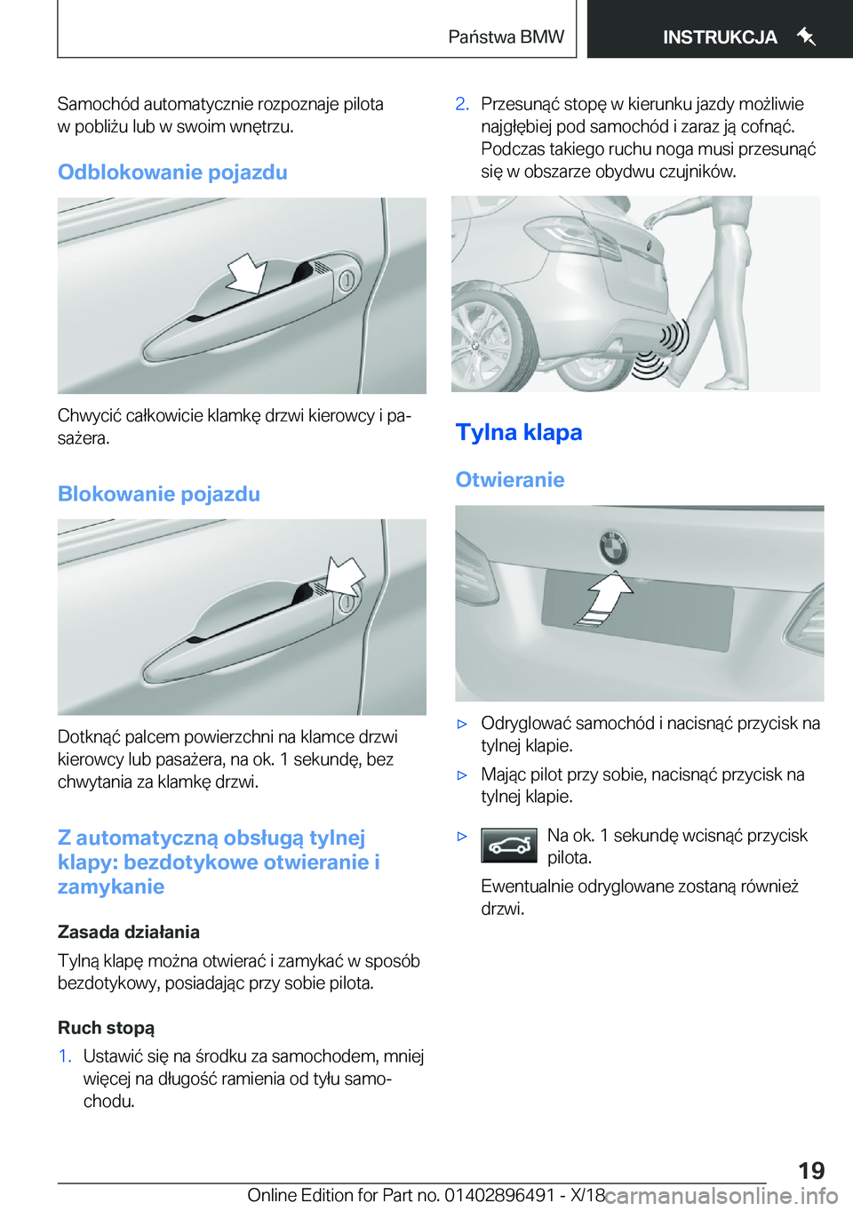 BMW X1 2019  Instrukcja obsługi (in Polish) �S�a�m�o�c�h�