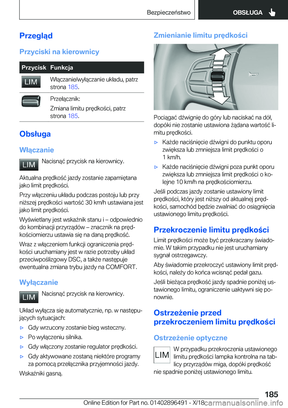 BMW X1 2019  Instrukcja obsługi (in Polish) �P�r�z�e�g�l�ą�d�P�r�z�y�c�i�s�k�i��n�a��k�i�e�r�o�w�n�i�c�y�P�r�z�y�c�i�s�k�F�u�n�k�c�j�a�W�ł�