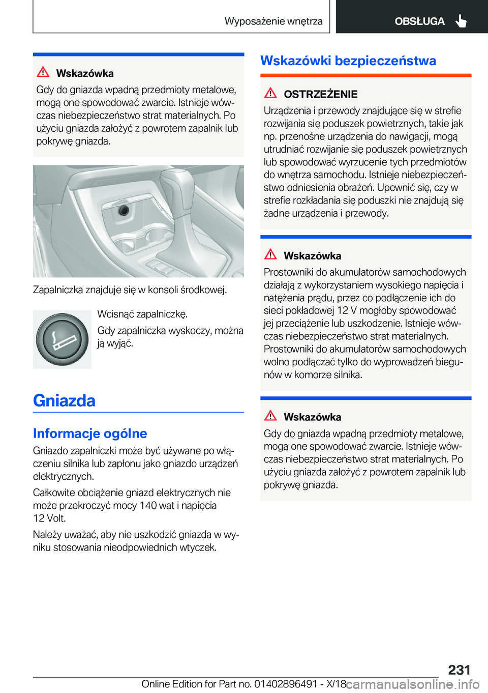 BMW X1 2019  Instrukcja obsługi (in Polish) �W�s�k�a�z�