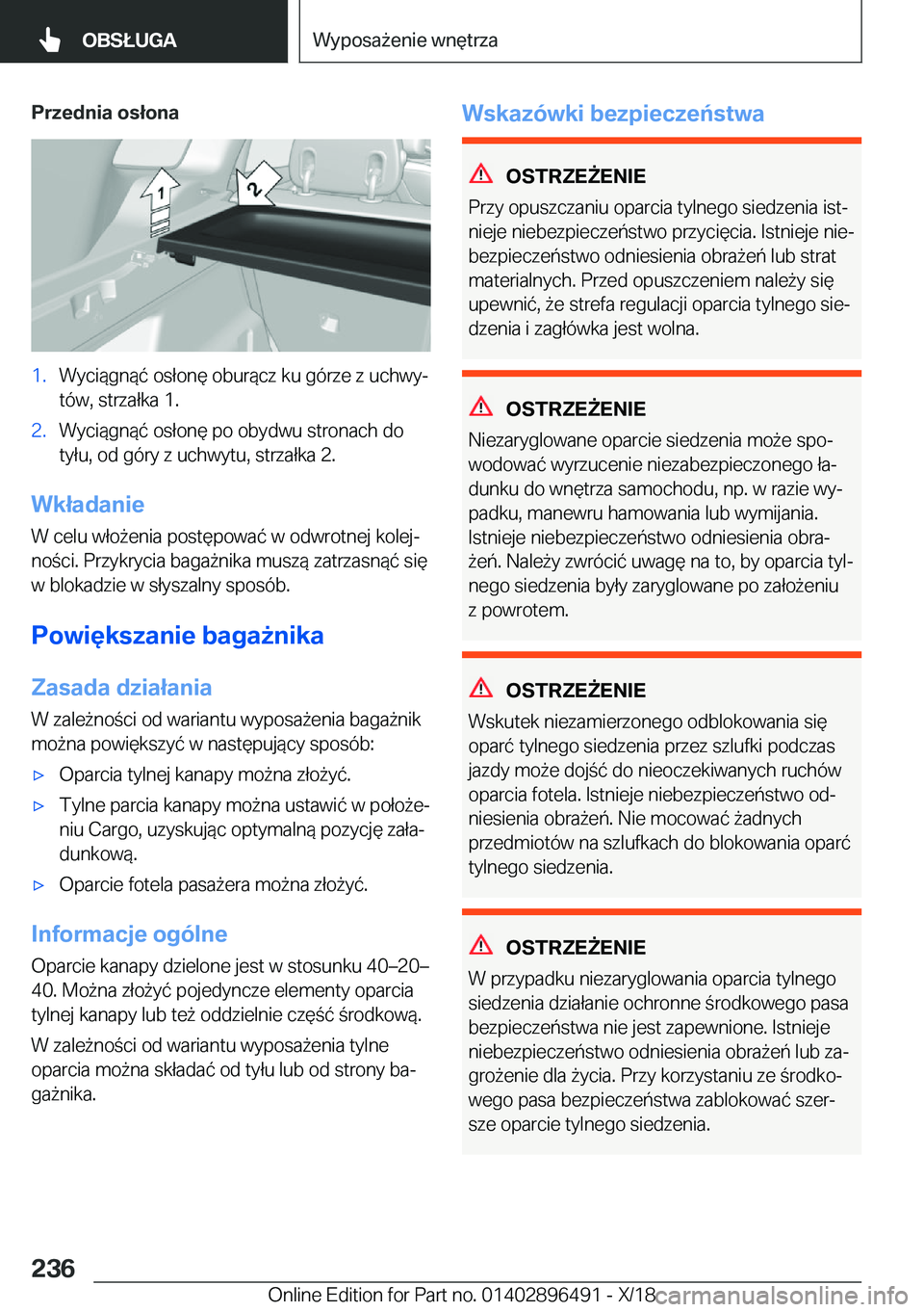 BMW X1 2019  Instrukcja obsługi (in Polish) �P�r�z�e�d�n�i�a��o�s�ł�o�n�a�1�.�W�y�c�i�