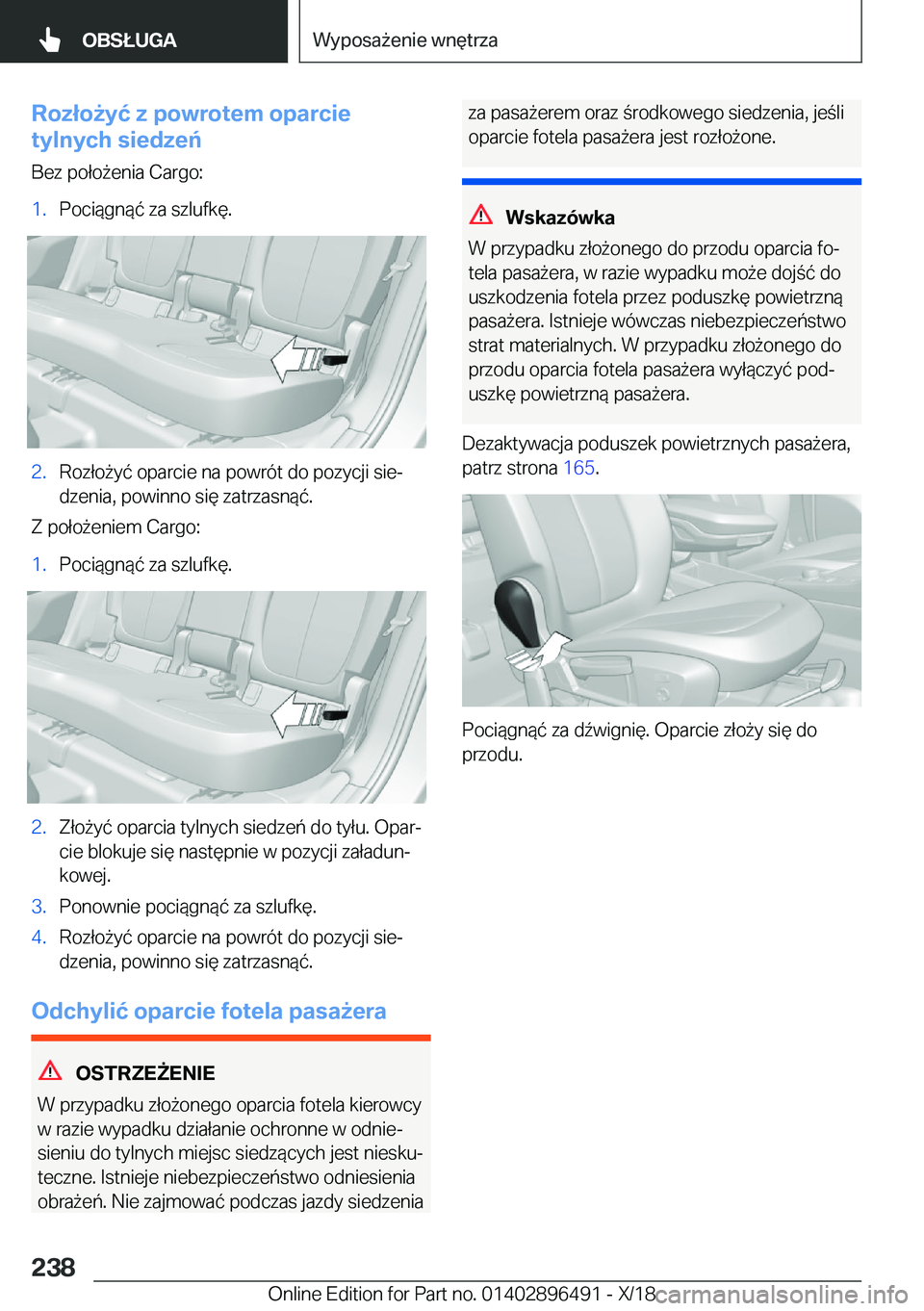 BMW X1 2019  Instrukcja obsługi (in Polish) �R�o�z�ł�o9�y�ć��z��p�o�w�r�o�t�e�m��o�p�a�r�c�i�e
�t�y�l�n�y�c�h��s�i�e�d�z�e�