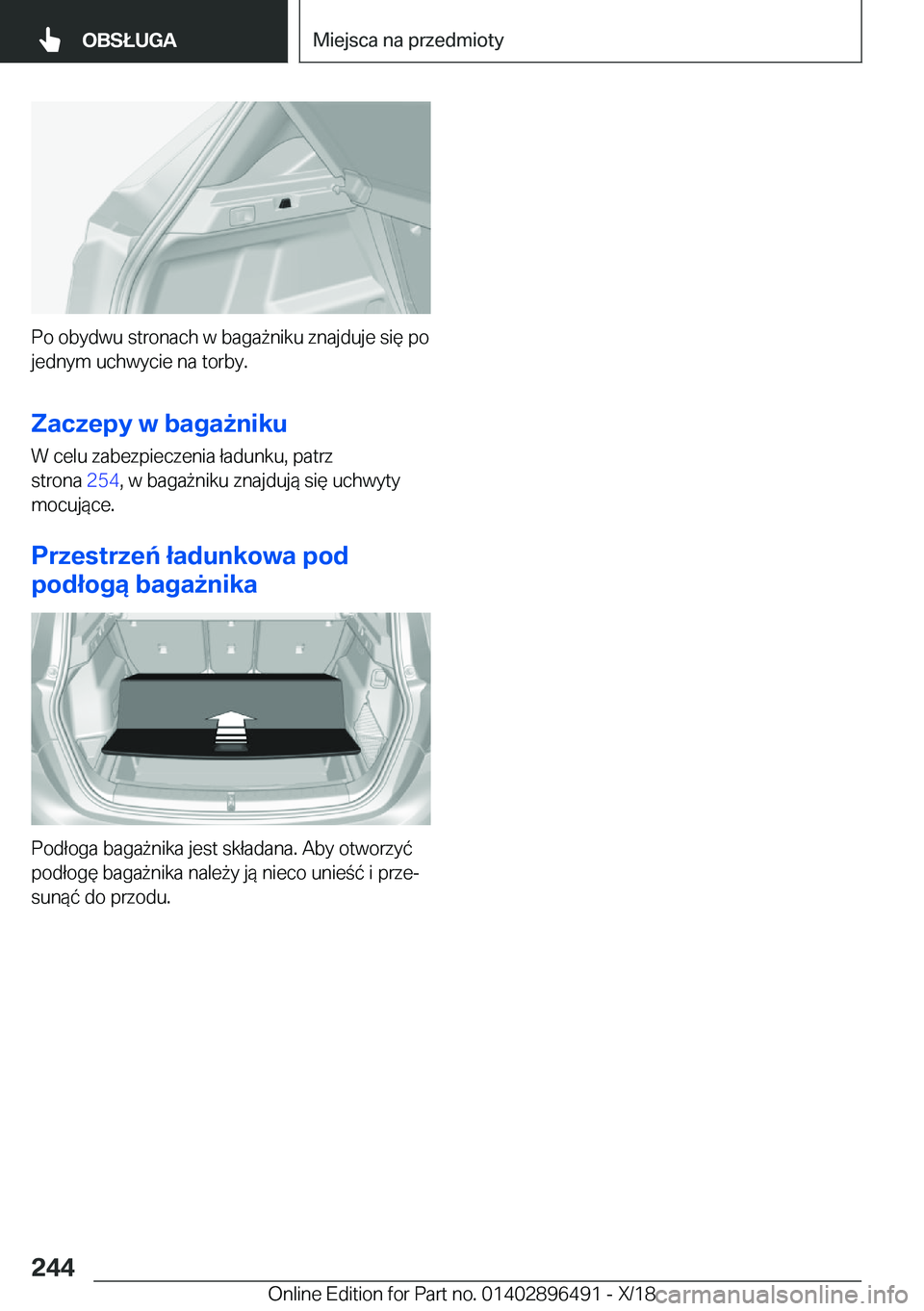 BMW X1 2019  Instrukcja obsługi (in Polish) �P�o��o�b�y�d�w�u��s�t�r�o�n�a�c�h��w��b�a�g�a9�n�i�k�u��z�n�a�j�d�u�j�e��s�i�