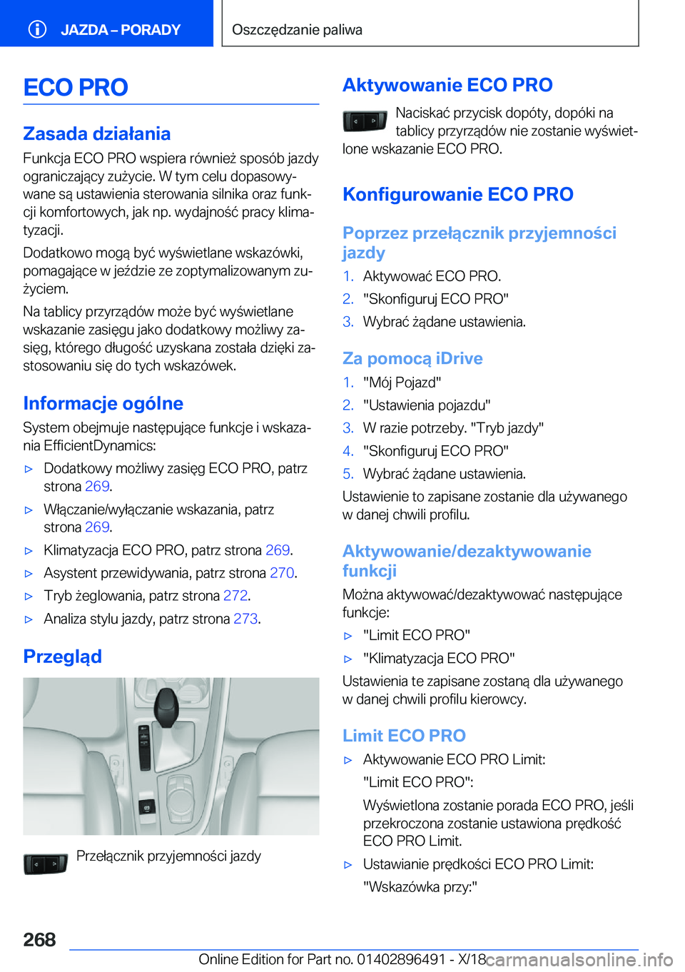 BMW X1 2019  Instrukcja obsługi (in Polish) �E�C�O��P�R�O
�Z�a�s�a�d�a��d�z�i�a�ł�a�n�i�a�F�u�n�k�c�j�a��E�C�O��P�R�O��w�s�p�i�e�r�a��r�