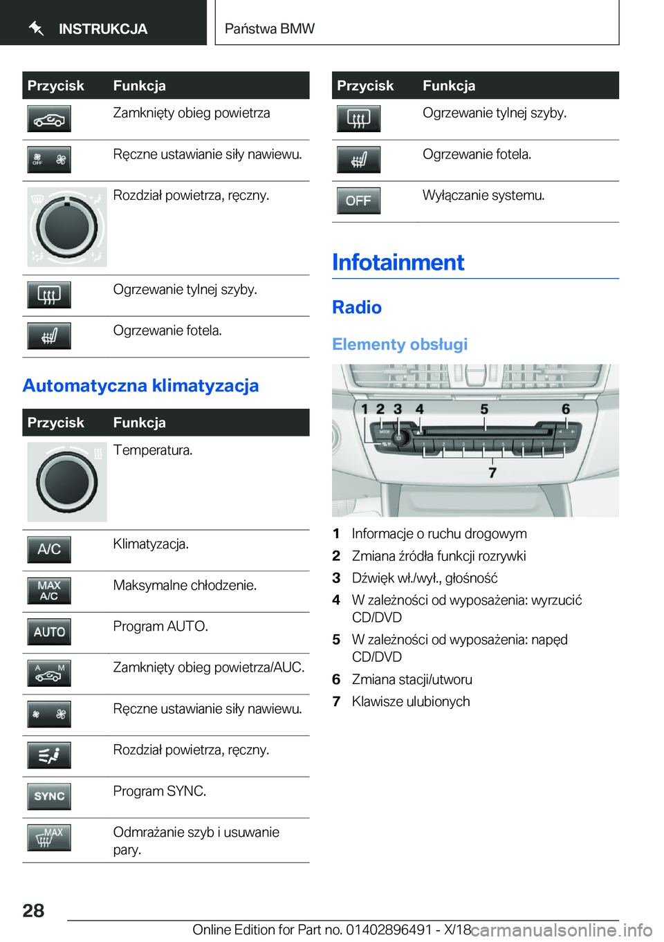 BMW X1 2019  Instrukcja obsługi (in Polish) �P�r�z�y�c�i�s�k�F�u�n�k�c�j�a�Z�a�m�k�n�i�