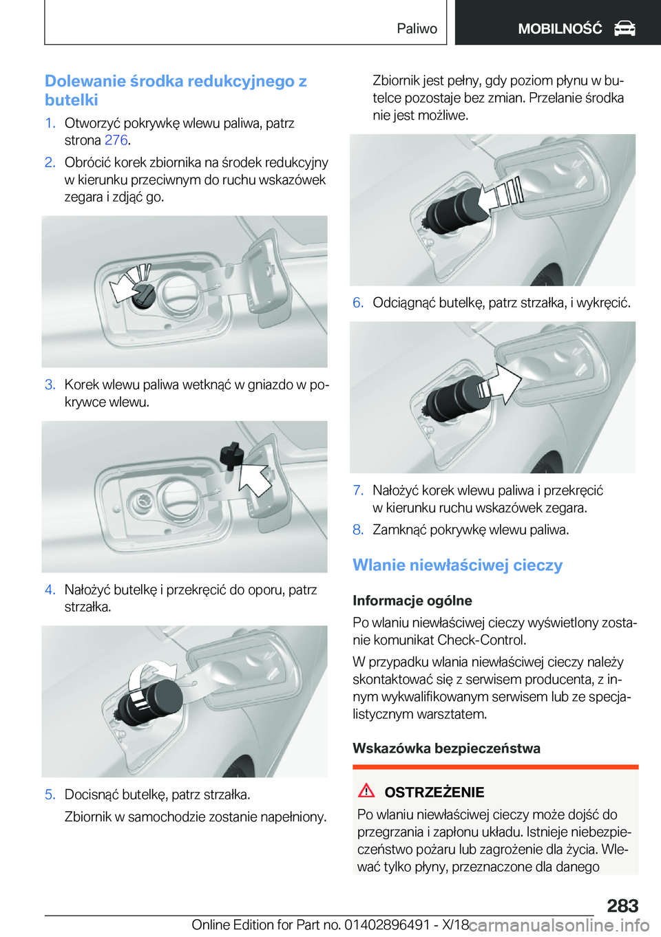 BMW X1 2019  Instrukcja obsługi (in Polish) �D�o�l�e�w�a�n�i�e��r�o�d�k�a��r�e�d�u�k�c�y�j�n�e�g�o��z
�b�u�t�e�l�k�i�1�.�O�t�w�o�r�z�y�