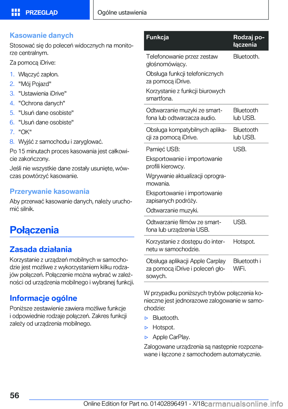 BMW X1 2019  Instrukcja obsługi (in Polish) �K�a�s�o�w�a�n�i�e��d�a�n�y�c�h�S�t�o�s�o�w�a�