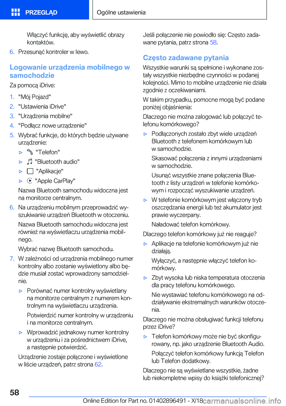 BMW X1 2019  Instrukcja obsługi (in Polish) �W�ł�