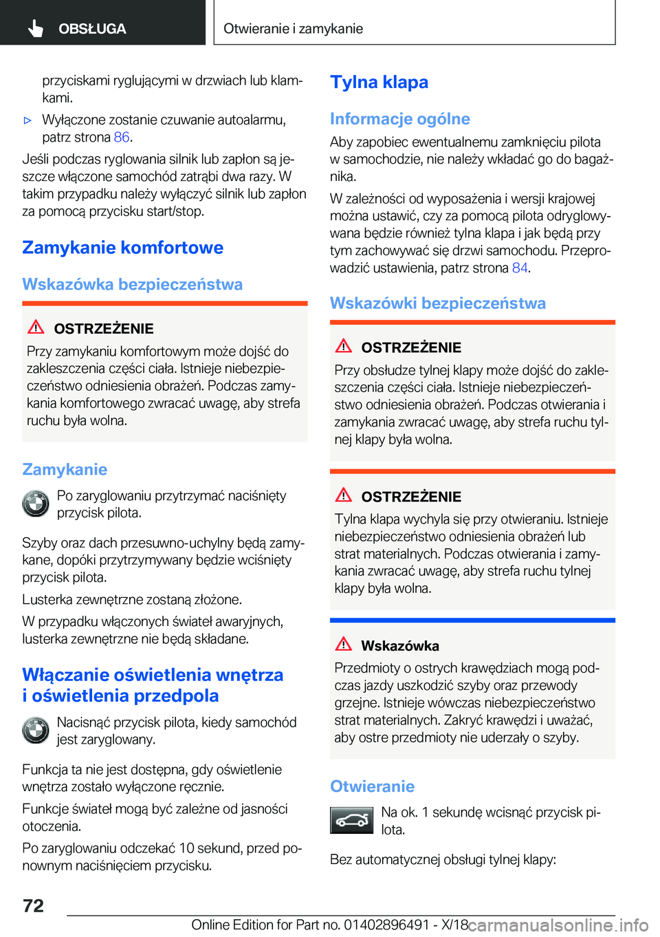 BMW X1 2019  Instrukcja obsługi (in Polish) �p�r�z�y�c�i�s�k�a�m�i��r�y�g�l�u�j�