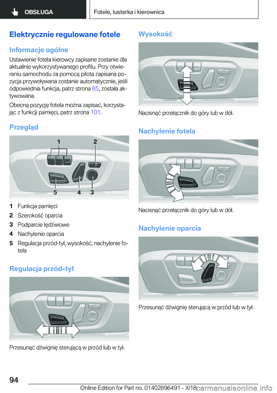 BMW X1 2019  Instrukcja obsługi (in Polish) �E�l�e�k�t�r�y�c�z�n�i�e��r�e�g�u�l�o�w�a�n�e��f�o�t�e�l�e
�I�n�f�o�r�m�a�c�j�e��o�g�