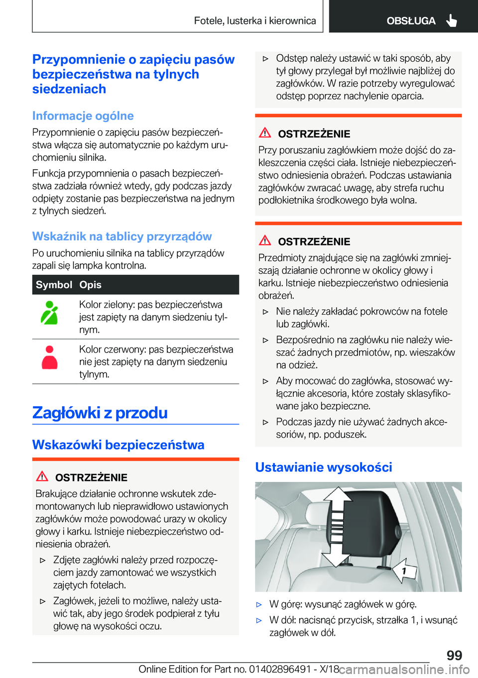 BMW X1 2019  Instrukcja obsługi (in Polish) �P�r�z�y�p�o�m�n�i�e�n�i�e��o��z�a�p�i�