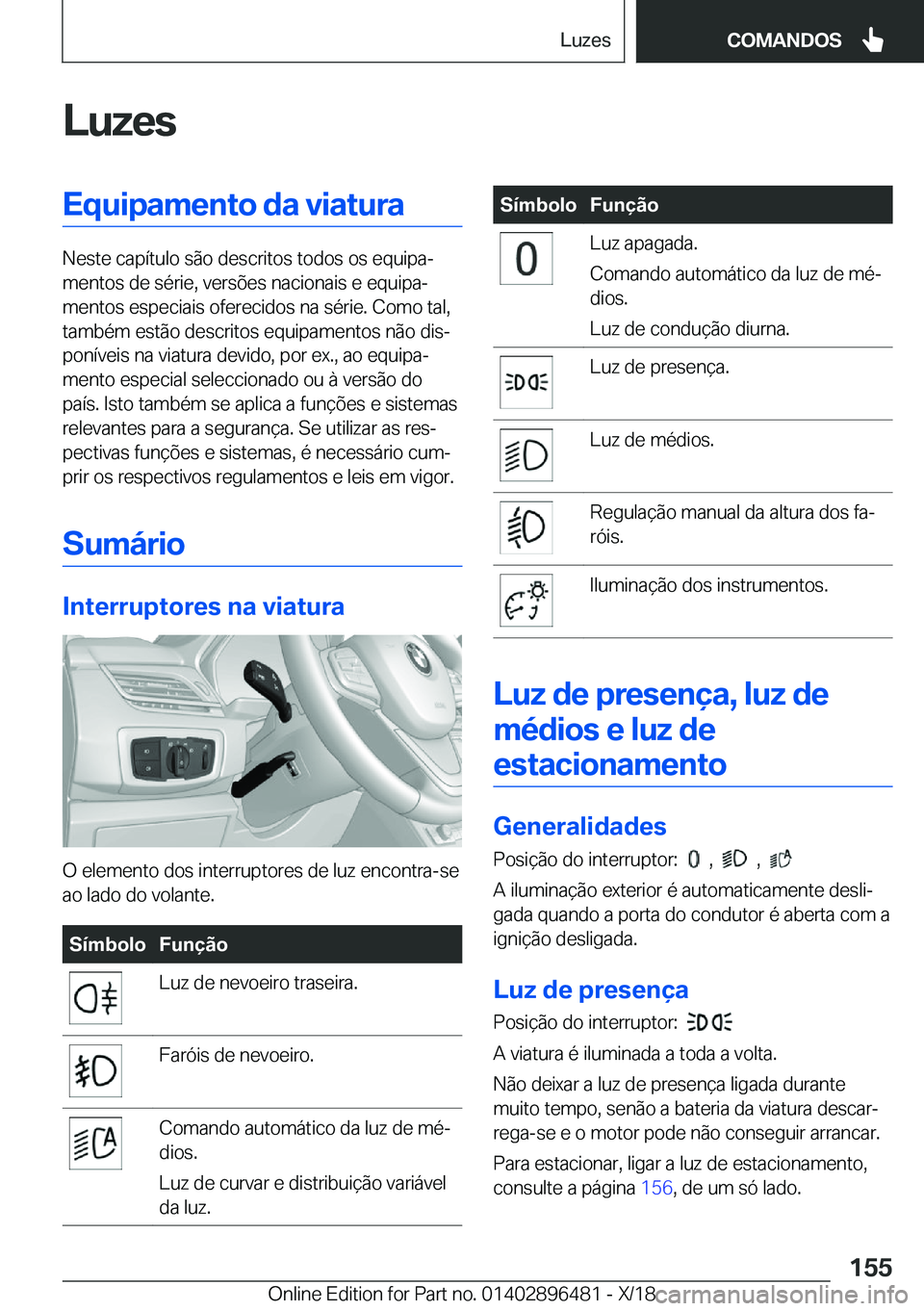 BMW X1 2019  Manual do condutor (in Portuguese) �L�u�z�e�s�E�q�u�i�p�a�m�e�n�t�o��d�a��v�i�a�t�u�r�a
�N�e�s�t�e��c�a�p�