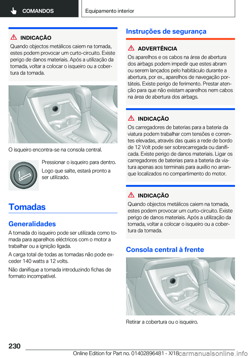 BMW X1 2019  Manual do condutor (in Portuguese) �I�N�D�I�C�A�