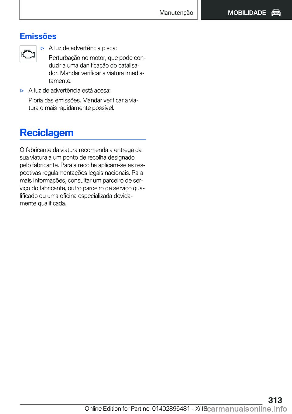BMW X1 2019  Manual do condutor (in Portuguese) �E�m�i�s�s�