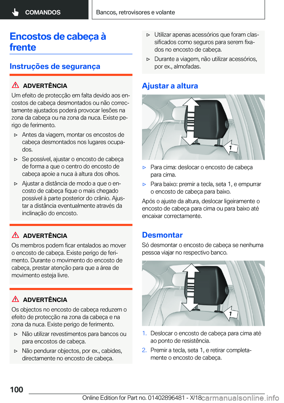 BMW X1 2019  Manual do condutor (in Portuguese) �E�n�c�o�s�t�o�s��d�e��c�a�b�e�