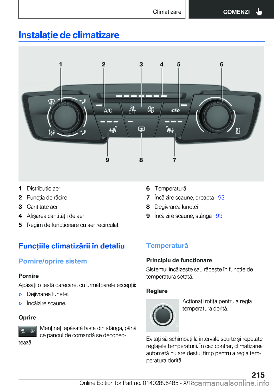 BMW X1 2019  Ghiduri De Utilizare (in Romanian) �I�n�s�t�a�l�a�i�e��d�e��c�l�i�m�a�t�i�z�a�r�e�1�D�i�s�t�r�i�b�u*�i�e��a�e�r�2�F�u�n�c*�i�a��d�e��r�