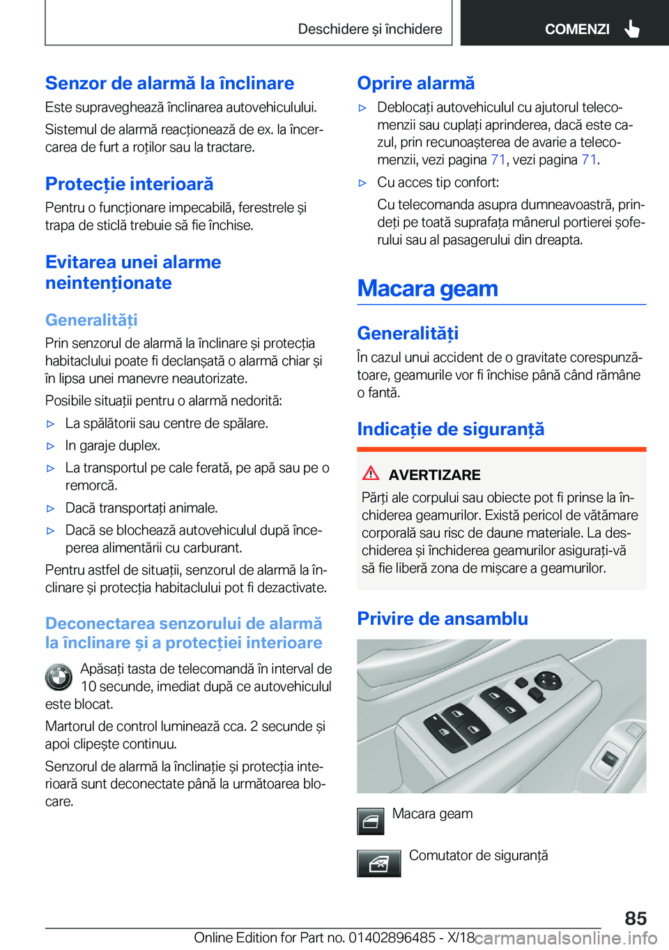 BMW X1 2019  Ghiduri De Utilizare (in Romanian) �S�e�n�z�o�r��d�e��a�l�a�r�m�