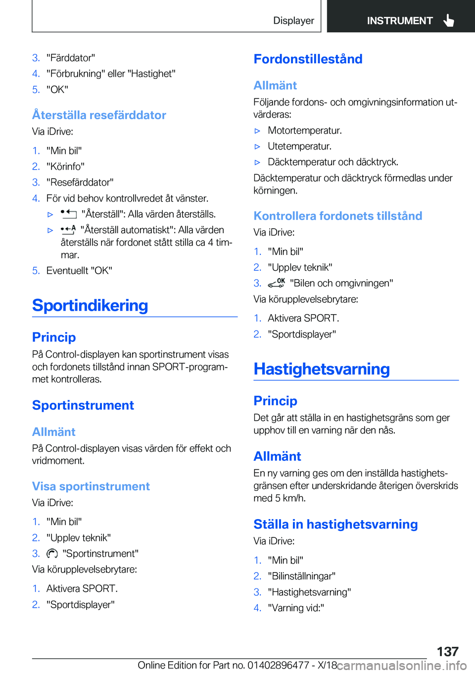 BMW X1 2019  InstruktionsbÖcker (in Swedish) �3�.��F�ä�r�d�d�a�t�o�r��4�.��F�