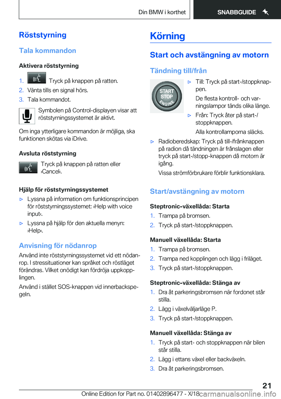 BMW X1 2019  InstruktionsbÖcker (in Swedish) �R�