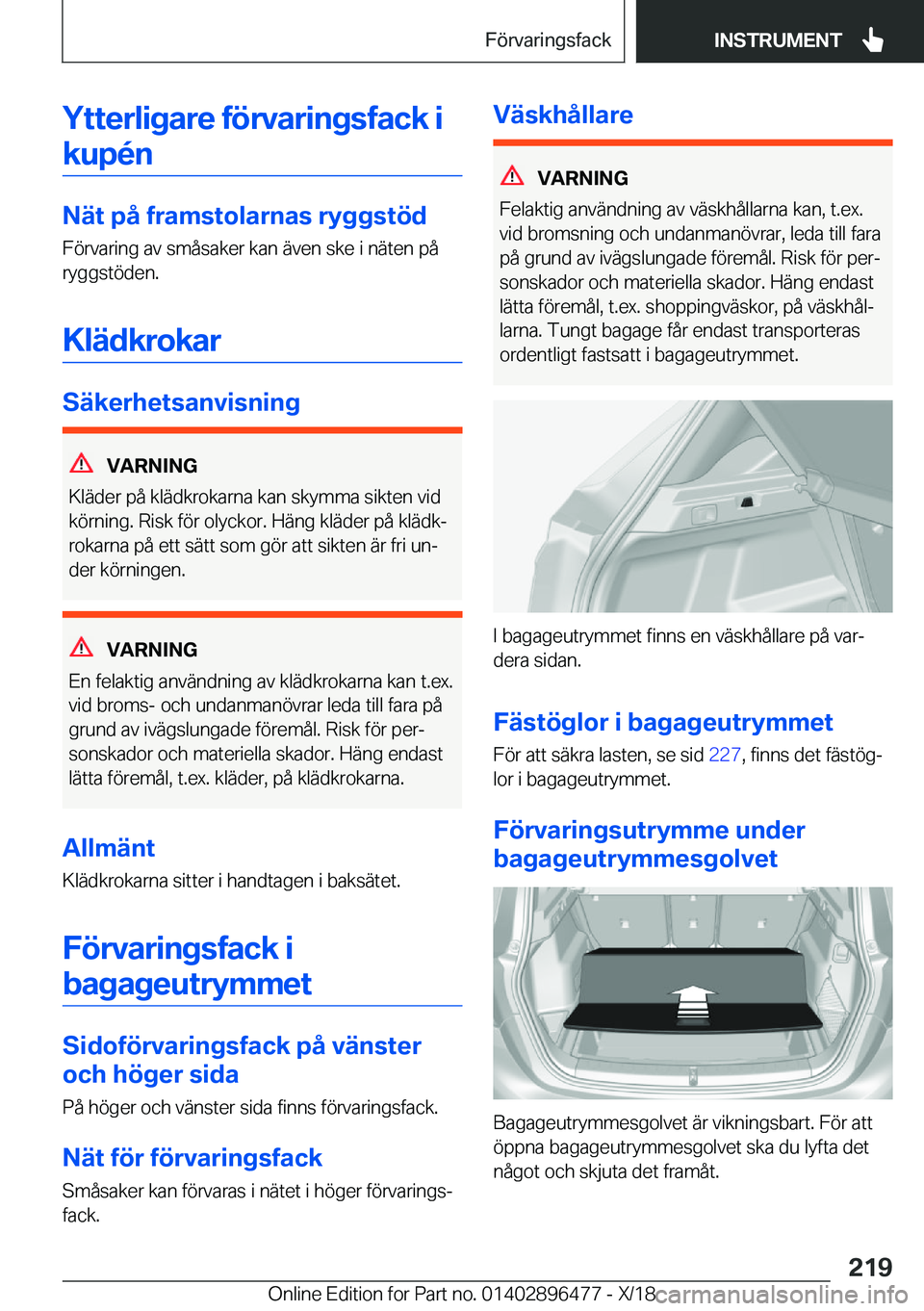 BMW X1 2019  InstruktionsbÖcker (in Swedish) �Y�t�t�e�r�l�i�g�a�r�e��f�