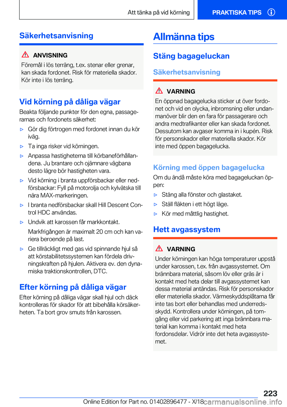 BMW X1 2019  InstruktionsbÖcker (in Swedish) �S�ä�k�e�r�h�e�t�s�a�n�v�i�s�n�i�n�g
�A�N�V�I�S�N�I�N�G
�F�