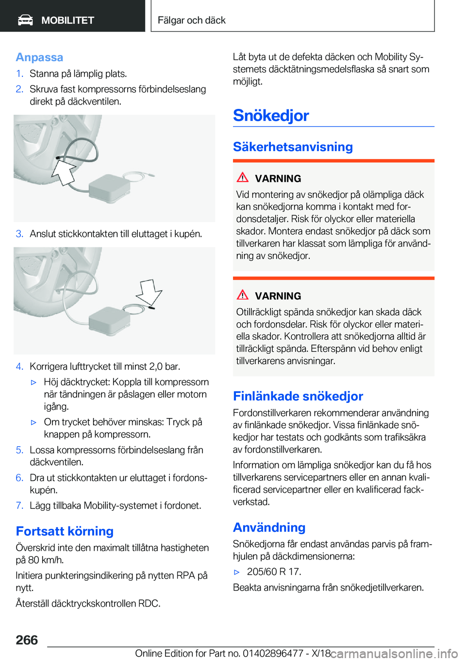 BMW X1 2019  InstruktionsbÖcker (in Swedish) �A�n�p�a�s�s�a�1�.�S�t�a�n�n�a��p�å��l�ä�m�p�l�i�g��p�l�a�t�s�.�2�.�S�k�r�u�v�a��f�a�s�t��k�o�m�p�r�e�s�s�o�r�n�s��f�