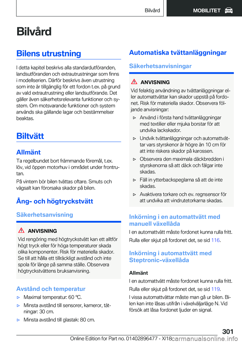 BMW X1 2019  InstruktionsbÖcker (in Swedish) �B�i�l�v�å�r�d�B�i�l�e�n�s��u�t�r�u�s�t�n�i�n�g
�I��d�e�t�t�a��k�a�p�i�t�e�l��b�e�s�k�r�i�v�s��a�l�l�a��s�t�a�n�d�a�r�d�u�t�f�