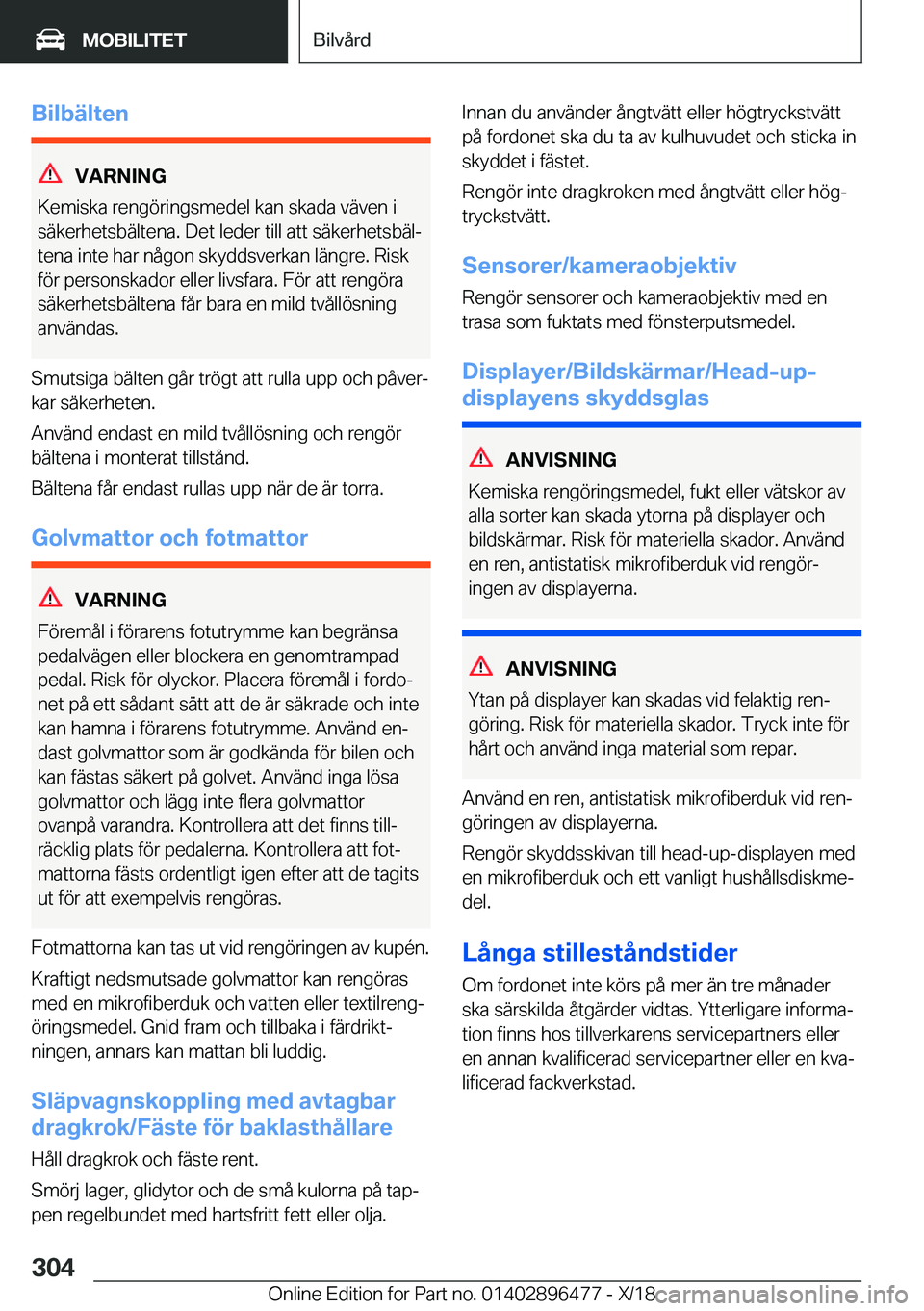 BMW X1 2019  InstruktionsbÖcker (in Swedish) �B�i�l�b�ä�l�t�e�n
�V�A�R�N�I�N�G
�K�e�m�i�s�k�a��r�e�n�g�