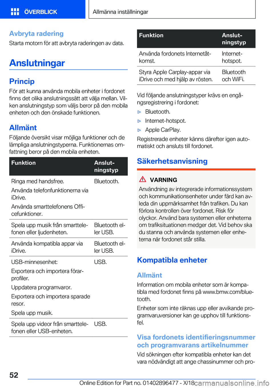 BMW X1 2019  InstruktionsbÖcker (in Swedish) �A�v�b�r�y�t�a��r�a�d�e�r�i�n�g
�S�t�a�r�t�a��m�o�t�o�r�n��f�