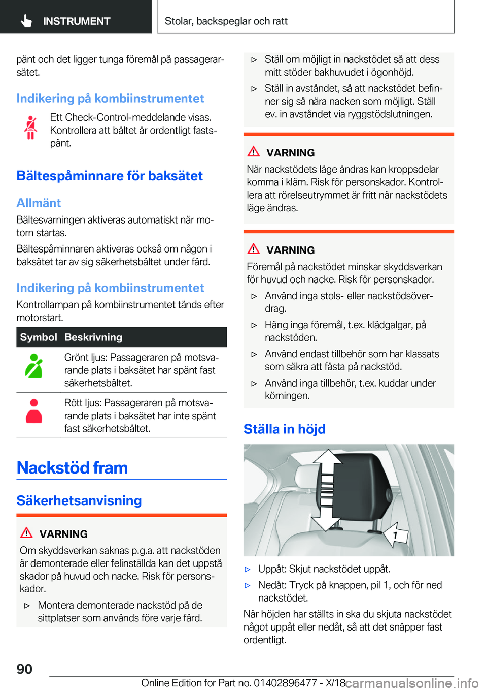 BMW X1 2019  InstruktionsbÖcker (in Swedish) �p�ä�n�t��o�c�h��d�e�t��l�i�g�g�e�r��t�u�n�g�a��f�