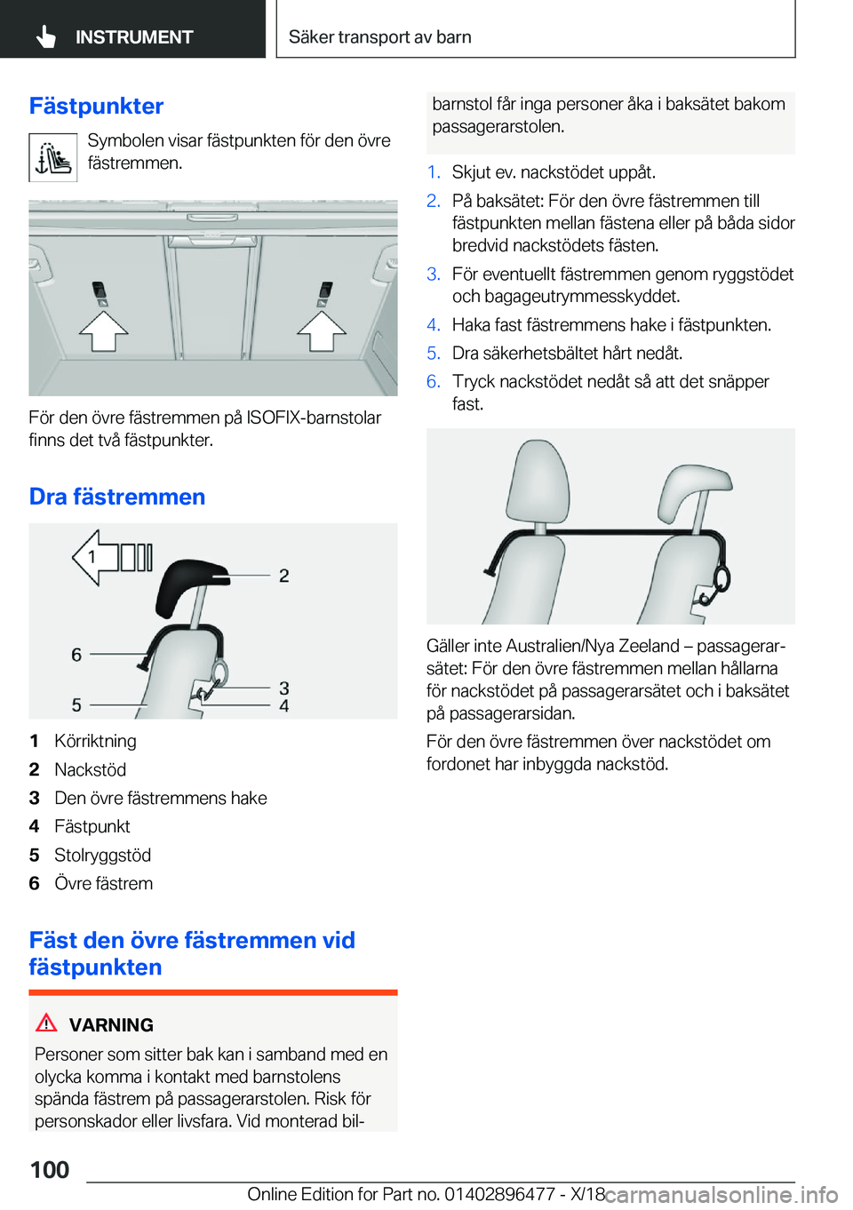 BMW X1 2019  InstruktionsbÖcker (in Swedish) �F�ä�s�t�p�u�n�k�t�e�r�S�y�m�b�o�l�e�n��v�i�s�a�r��f�ä�s�t�p�u�n�k�t�e�n��f�