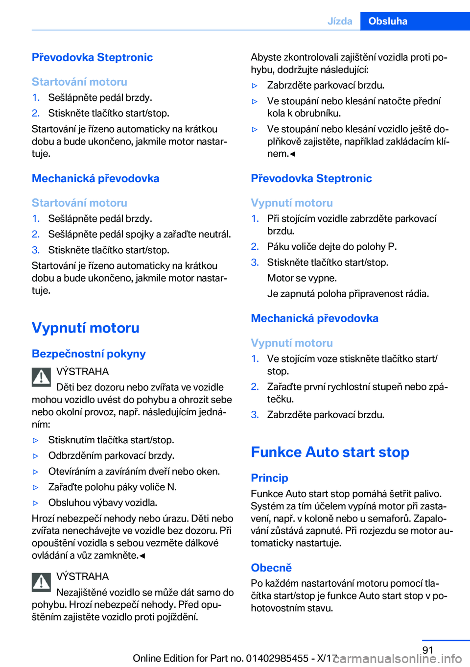 BMW X1 2018  Návod na použití (in Czech) �P�e�v�o�d�o�v�k�a��S�t�e�p�t�r�o�n�i�c
�S�t�a�r�t�o�v�