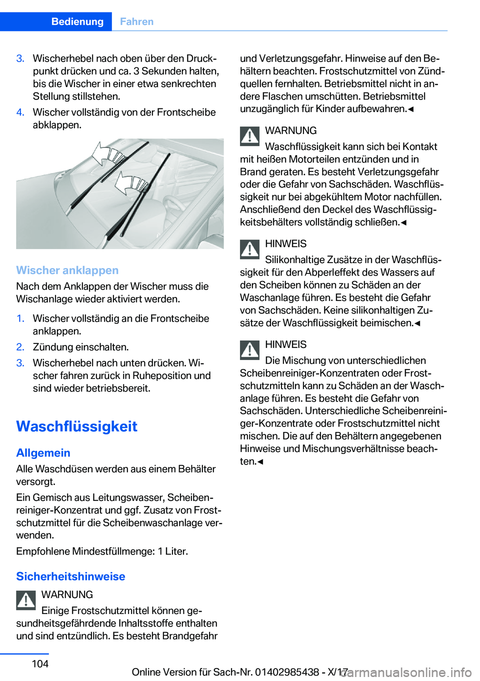 BMW X1 2018  Betriebsanleitungen (in German) �3�.�W�i�s�c�h�e�r�h�e�b�e�l� �n�a�c�h� �o�b�e�n� �