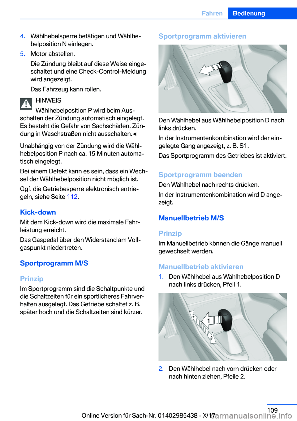 BMW X1 2018  Betriebsanleitungen (in German) �4�.�W�