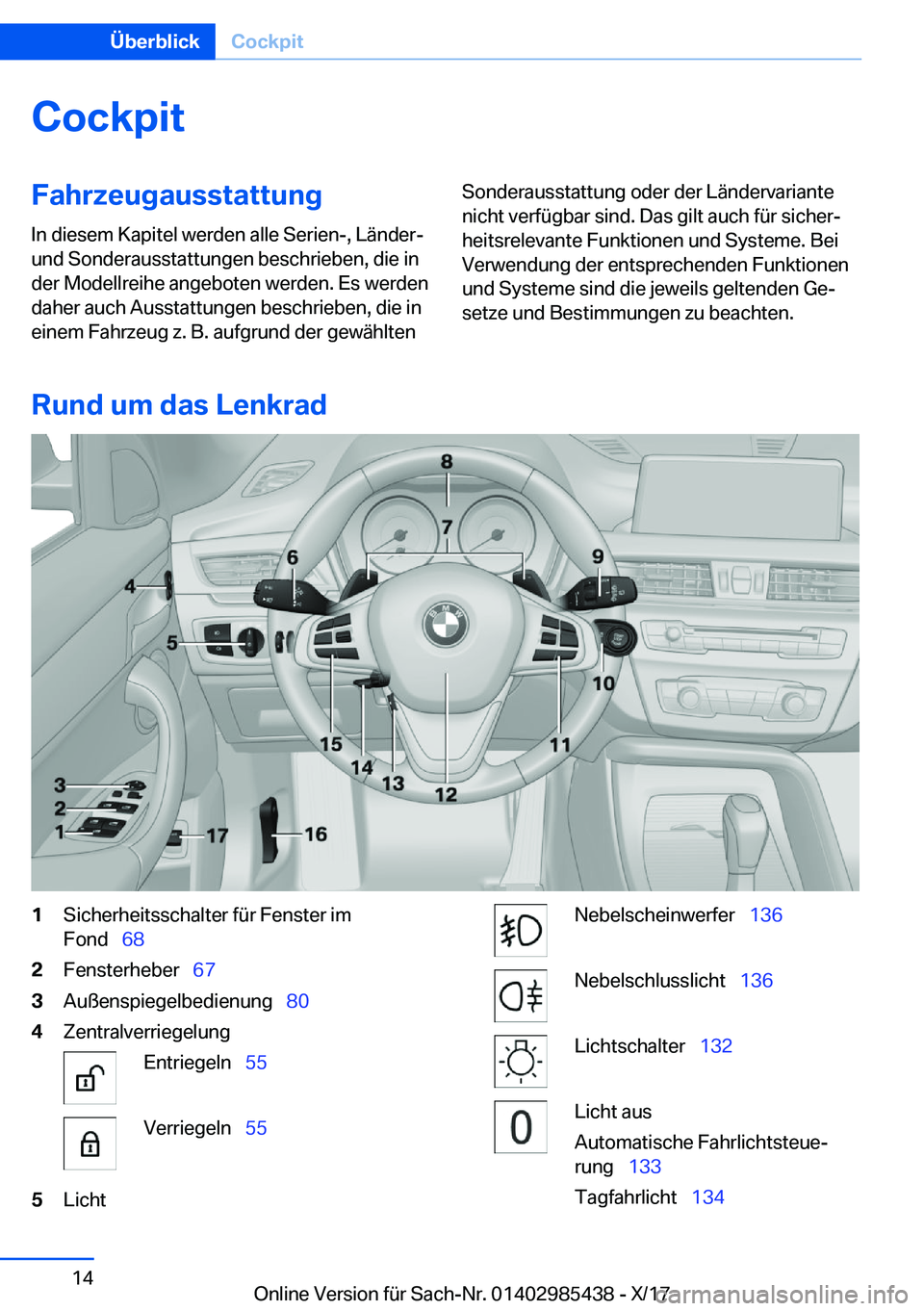 BMW X1 2018  Betriebsanleitungen (in German) �C�o�c�k�p�i�t�F�a�h�r�z�e�u�g�a�u�s�s�t�a�t�t�u�n�g
�I�n� �d�i�e�s�e�m� �K�a�p�i�t�e�l� �w�e�r�d�e�n� �a�l�l�e� �S�e�r�i�e�n�-�,� �L�