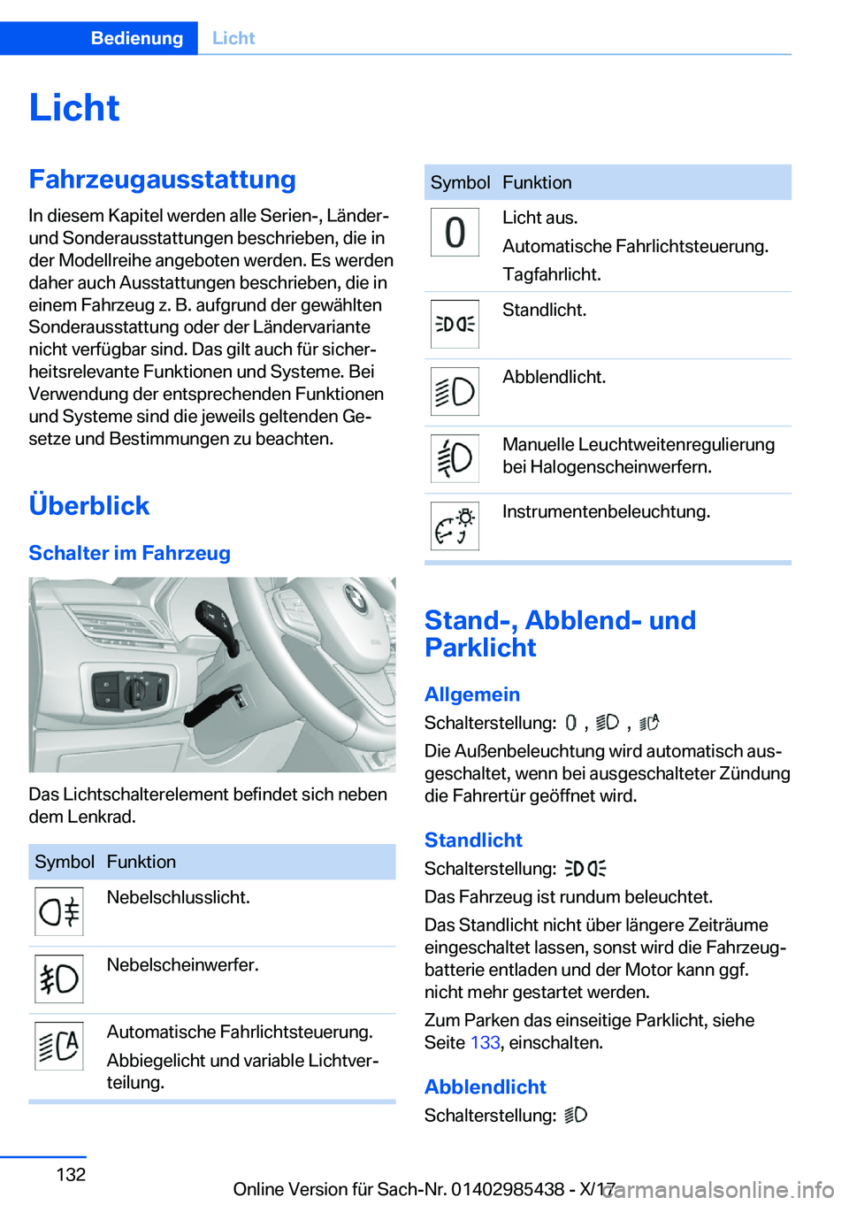 BMW X1 2018  Betriebsanleitungen (in German) �L�i�c�h�t�F�a�h�r�z�e�u�g�a�u�s�s�t�a�t�t�u�n�g
�I�n� �d�i�e�s�e�m� �K�a�p�i�t�e�l� �w�e�r�d�e�n� �a�l�l�e� �S�e�r�i�e�n�-�,� �L�