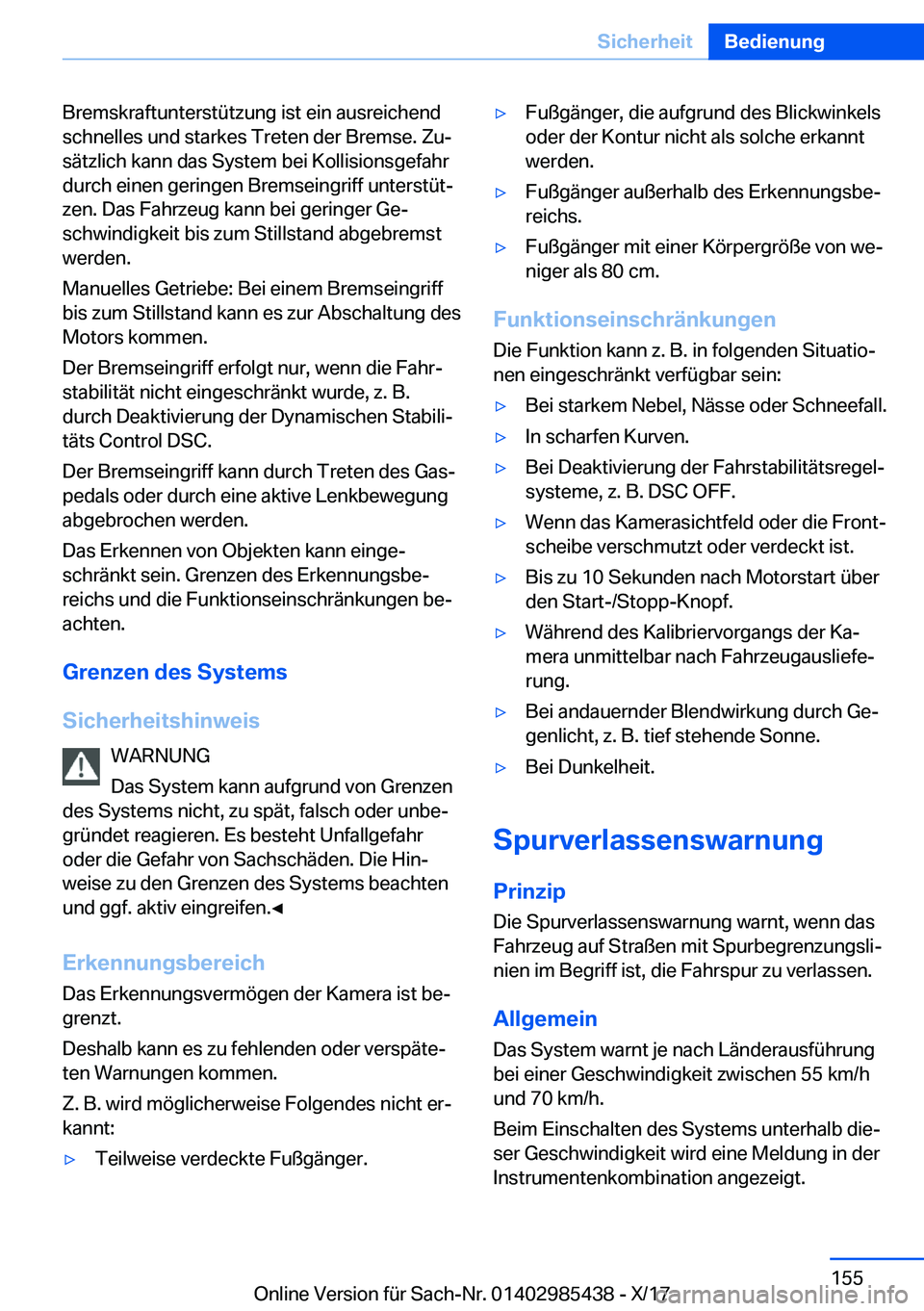 BMW X1 2018  Betriebsanleitungen (in German) �B�r�e�m�s�k�r�a�f�t�u�n�t�e�r�s�t�