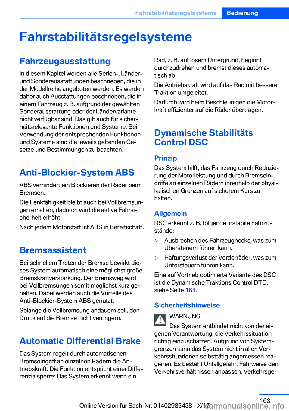 BMW X1 2018  Betriebsanleitungen (in German) �F�a�h�r�s�t�a�b�i�l�i�t�